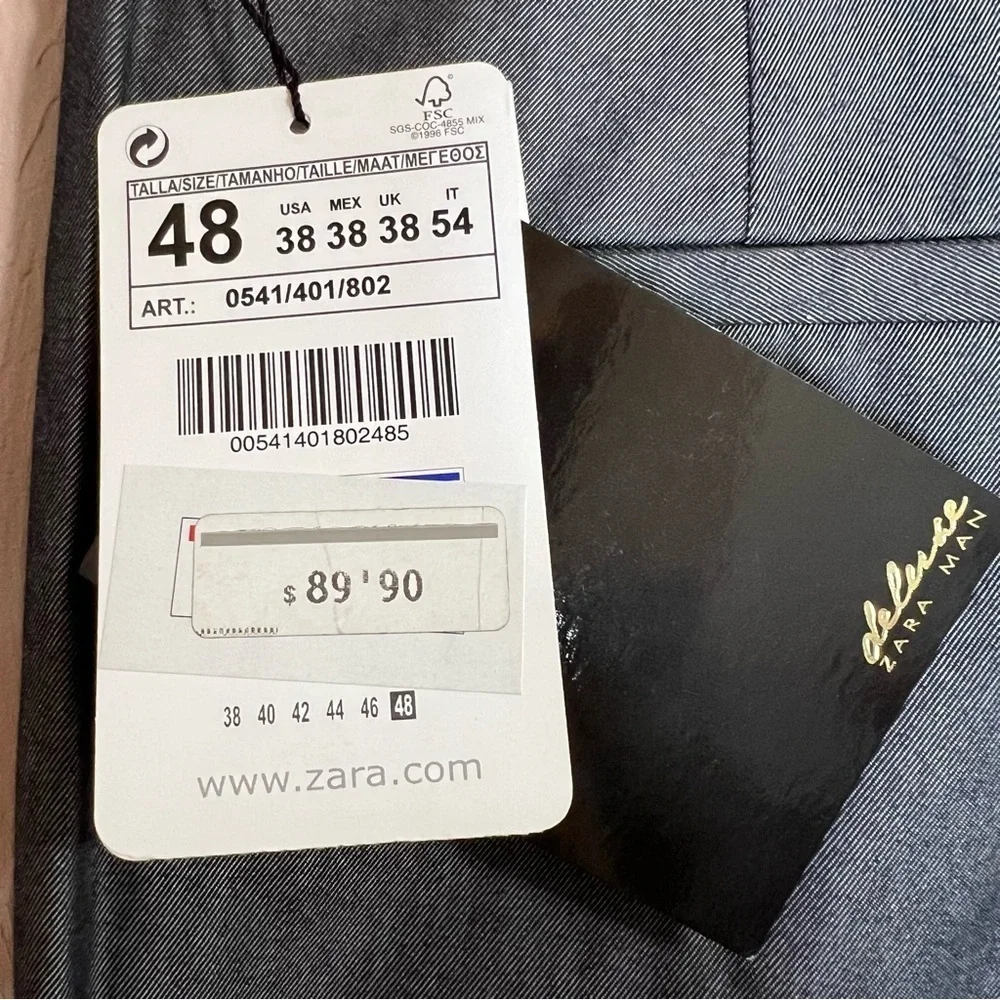Zara Man Dress Pants Slacks Deluxe Sz 38 Dark Gray Suit Separate Flat Front NEW